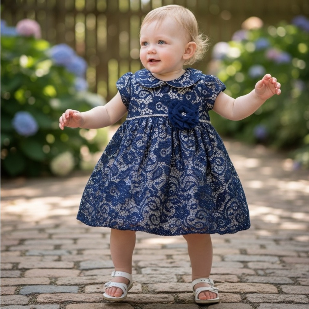 Baby Girl Navy Blue Lace Dress Size 6–9 Months Sleeveless‎